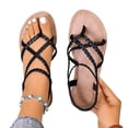 thumbnail image 4 of Viluyesy Flat Sandals for Womens, Casual Clip Toe Weave Strappy Comfort Summer Vacation Shoes Black US6.5, 4 of 9