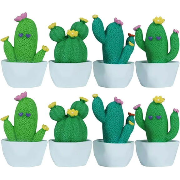 GOOHOCHY 8pcs Mini Cactus Figurines Tiny Resin Potted Plants Resin Art Crafts Decor for Home Car