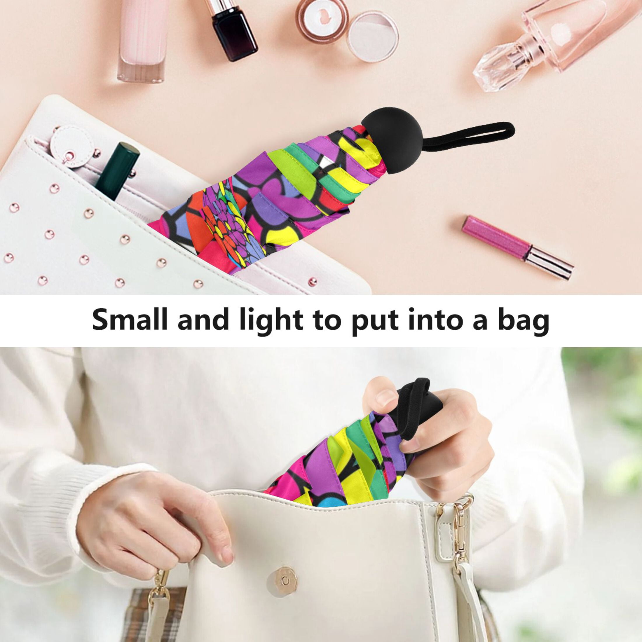 Colorful Floral Explosion Umbrellas for Sun Auto Open Close UV50+ Waterproof 5-Fold Compact Fiberglass Frame
