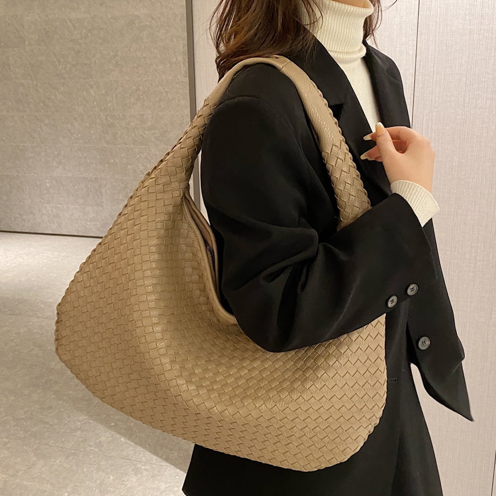 QUARRYUS Woven Leather Bag  Handbag High Quality Solid Print Shoulder Tote Bag  For Women