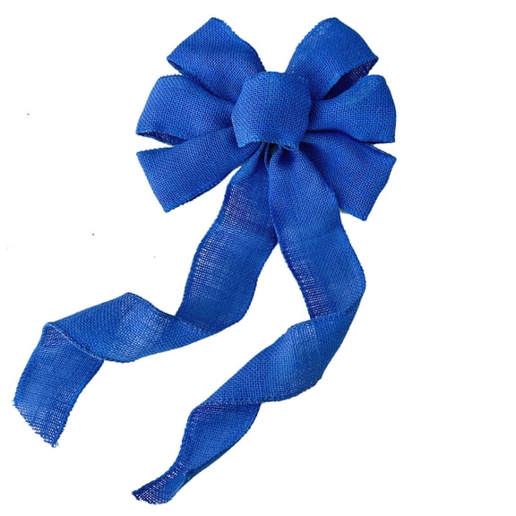 Royal Blue Burlap Wreath Bow - 10" Wide, 18" Long Tails, 4th of July, America 250 Anniversary, Father's Day, Country Farmhouse, Summer Picnic, Police Support Ribbons, Thin Blue Line, Veterans Day