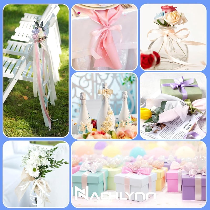 40Pcs Colored Satin Fabric Ribbons, 0.4 Inch 1000 Yards Total, Mixed Solid Color Rainbow Ribbons for DIY Crafts, Wrapping Bows Crafts DIY Bouquet Wedding Shower Decor, Easter Gift Embellishments