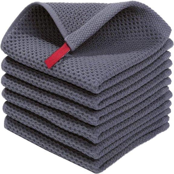 10‑Pack Dark Grey Cotton Waffle Weave Dish Cloths, 12x12 inch Absorbent Quick Dry Reusable Kitchen Cleaning Rags