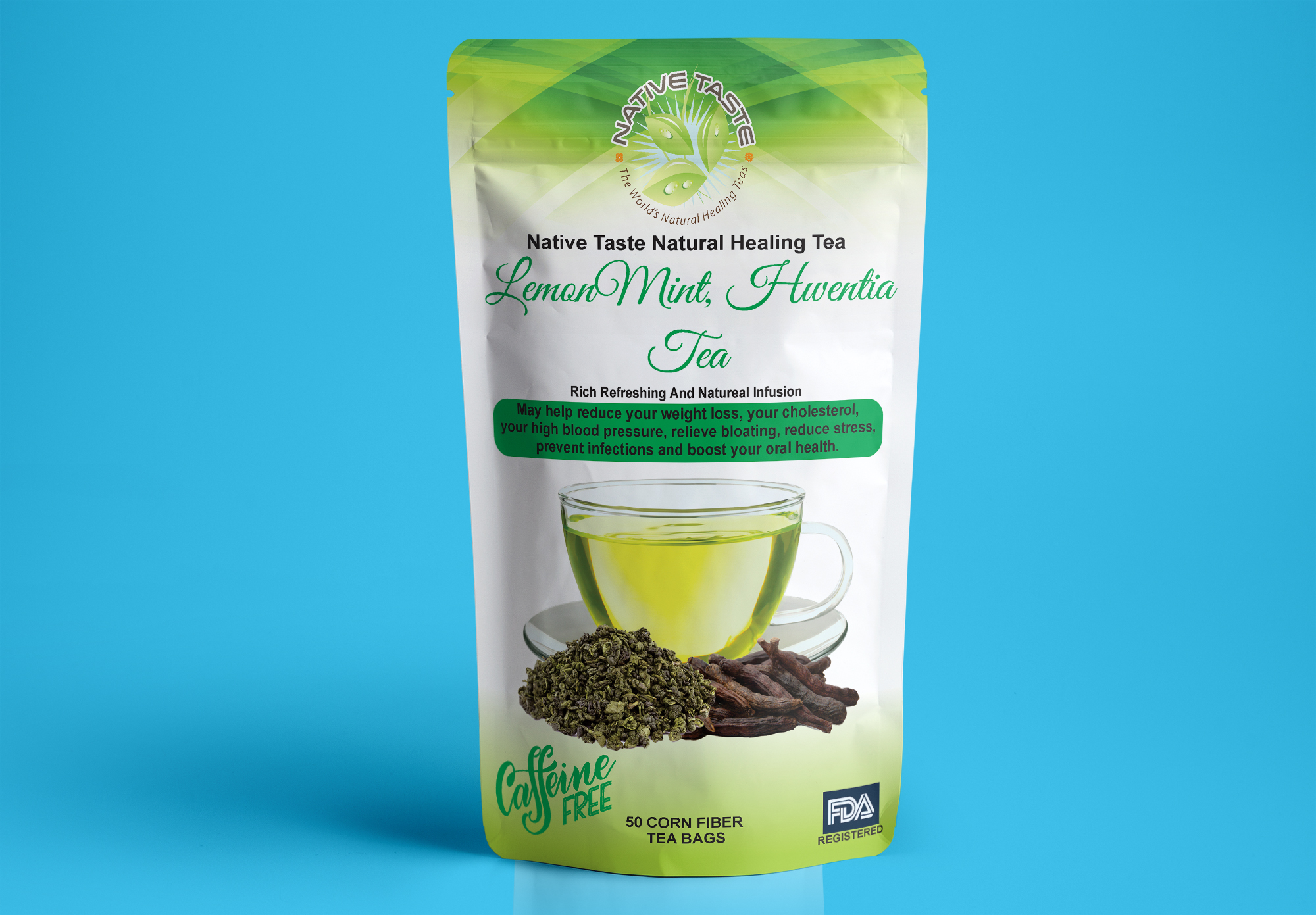 Lemon mint Hwentia Tea - 50 Pyramid Corn Fiber Teabags- 100% Sun Dry ...