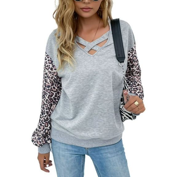 V Neck Criss Cross Sweater Gray Medium