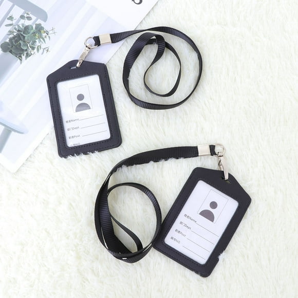 WASHWEPE 2Pack Name Tag Holders Plastic Card Sleeves Black Plastic Simple Business for School
