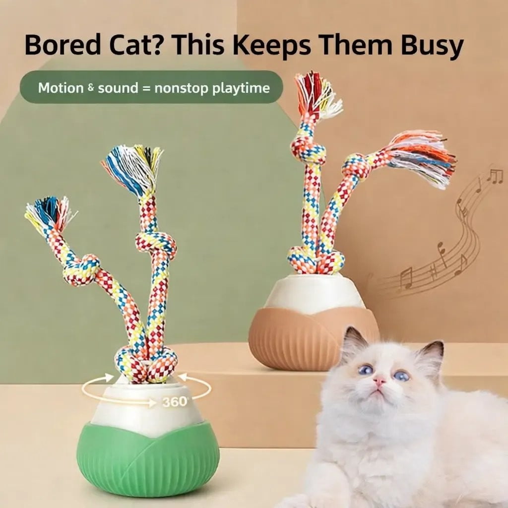 2026 New Interactive Dog Toys with Rotating Cotton Rope,Automatic Moving Interactive Cat Toy,3 Speed Modes, USB Rechargeable Smart Motion Rolling Ball with Tail Rope,Indoor for Kittens & Small Dogs