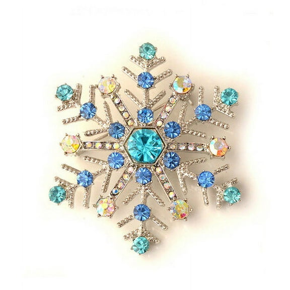 Christmas Snowflake Brooch Gold-Plated Metal Multi-Colored Rhinestones Ideal Gift for Holiday Parties