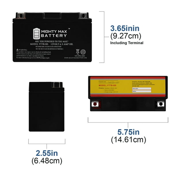 YT7B-BS 12V 6.5AH Battery Replaces Triumph Scooter Motorcycle ATV