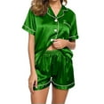 thumbnail image 2 of IROINNID Womens Two Piece Pajama Set Silk Sleepwear Short Sleeve Tops+ Shorts summer Homewear Clothes, 2 of 3