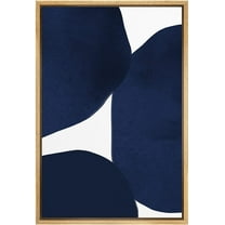 PixonSign Framed Canvas Print Wall Art Geometric Pastel Navy Blue Vintage Circle Collage Abstract Shapes Illustrations Modern Art Decorative Minimal for Living Room, Bedroom, Office - 24"x36" NATURAL