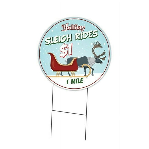SignMission Corrugated Plastic Sign With Stakes 16" Circular - Sleigh Rides | Coroplast Yard Sign With Stake |  Made in the USA