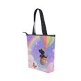 thumbnail image 3 of Zipper canvas bag large capacity large size practical handbag durable Canvas with leather material Black Dog in A Balloon, 3 of 7