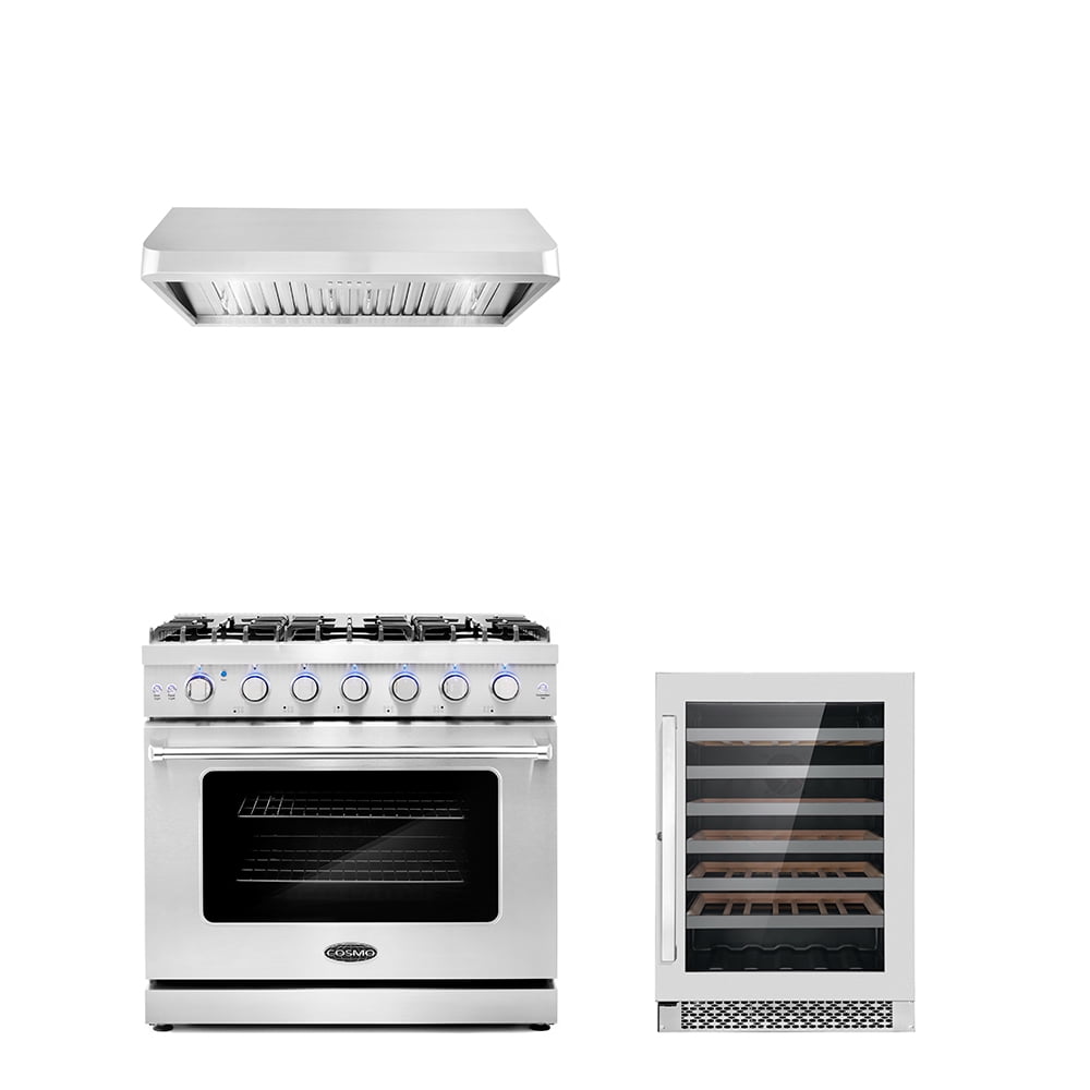 Cosmo 3 Piece Kitchen Appliance Packages with 36" Freestanding Gas