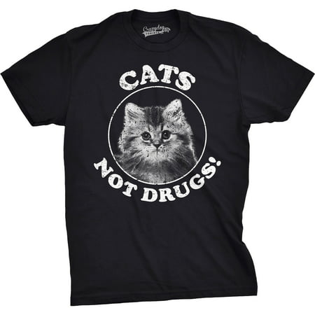 Crazy Dog T-shirts Mens Cats Not Drugs Funny Crazy Cat Person Anti Drug Meow Kitty T shirt (Black)