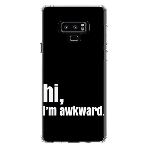 DistinctInk Clear Shockproof Hybrid Case for Samsung Galaxy Note 9 - TPU Bumper, Acrylic Back, Tempered Glass Screen Protector - Black White "hi, I'm awkward."