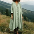 thumbnail image 2 of Womens Summer Linen Dress - Oversized Boho Long Sleeve V-Neck Tiered Ruffle Irregular Hem Maxi Long Sundress, 2 of 7