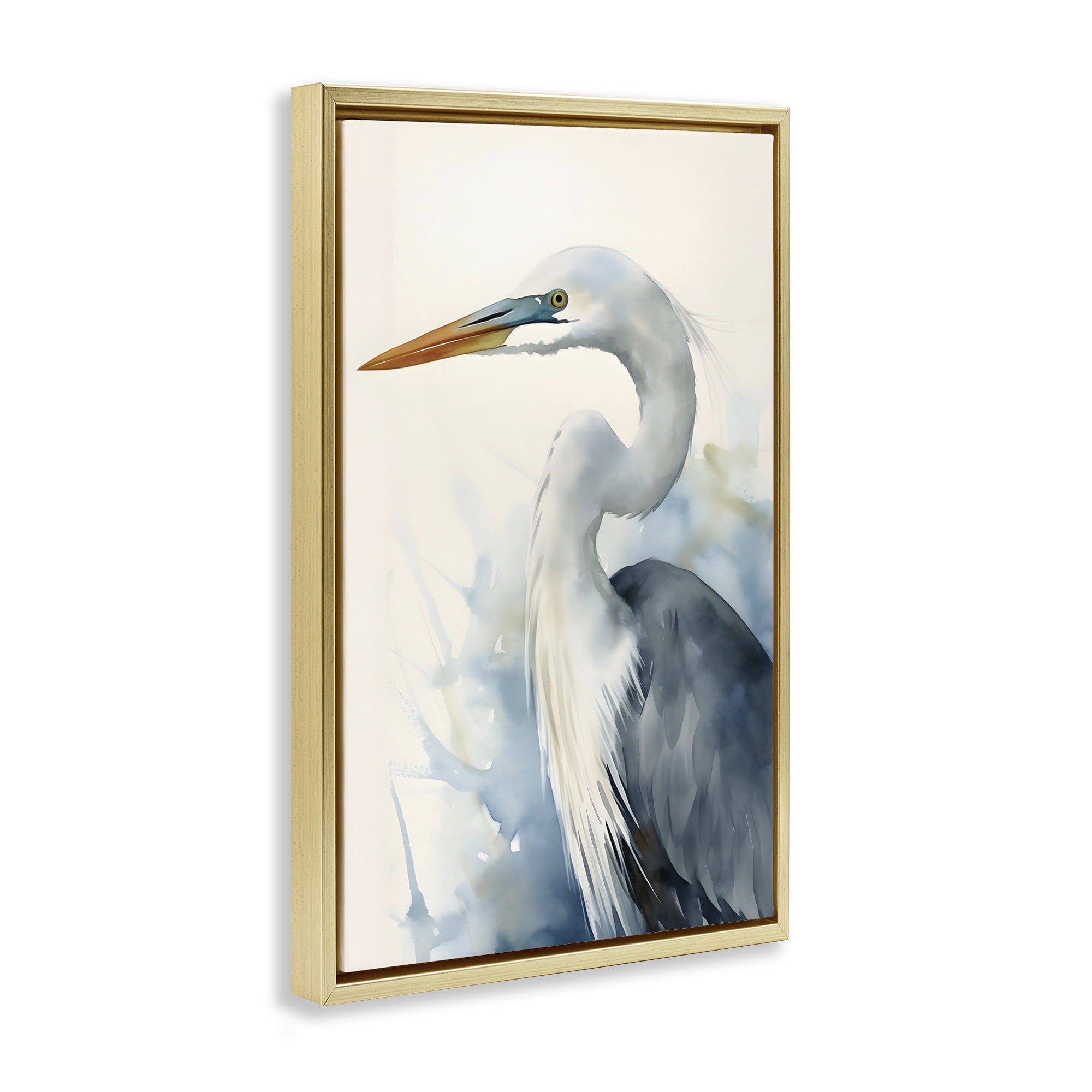 Stupell Industries Quiet Heron View Animals & Insects Painting Gold Floater Framed Canvas Art Print Wall Art, 21 x 31