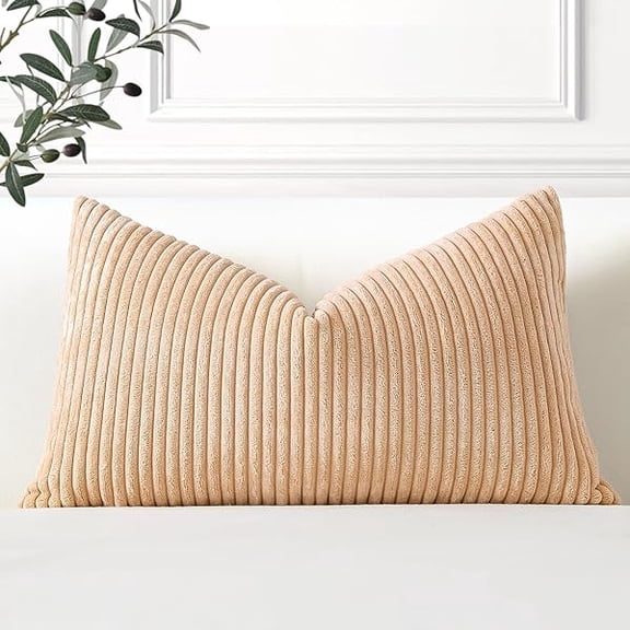 Eryueer Cozy Striped Corduroy Cushion Cover 40x60cm Super Soft Decorative Square Throw Pillow Covers Case for Sofa Couch Bedroom Car Decor 16 x 24 Inches, Khaki
