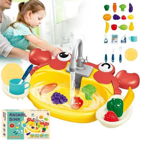 Aodebiao Interactive Pretend Play Kitchen Sink Toy with Running Water Circulation System Educational Role Play Dishwashing Station for Multiplayer Fun Realistic Faucet Fine Motor Skills Development