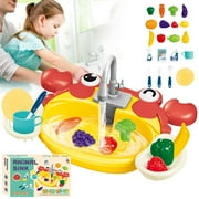 Aodebiao Interactive Pretend Play Kitchen Sink Toy with Running Water Circulation System Educational Role Play Dishwashing Station for Multiplayer Fun Realistic Faucet Fine Motor Skills Development