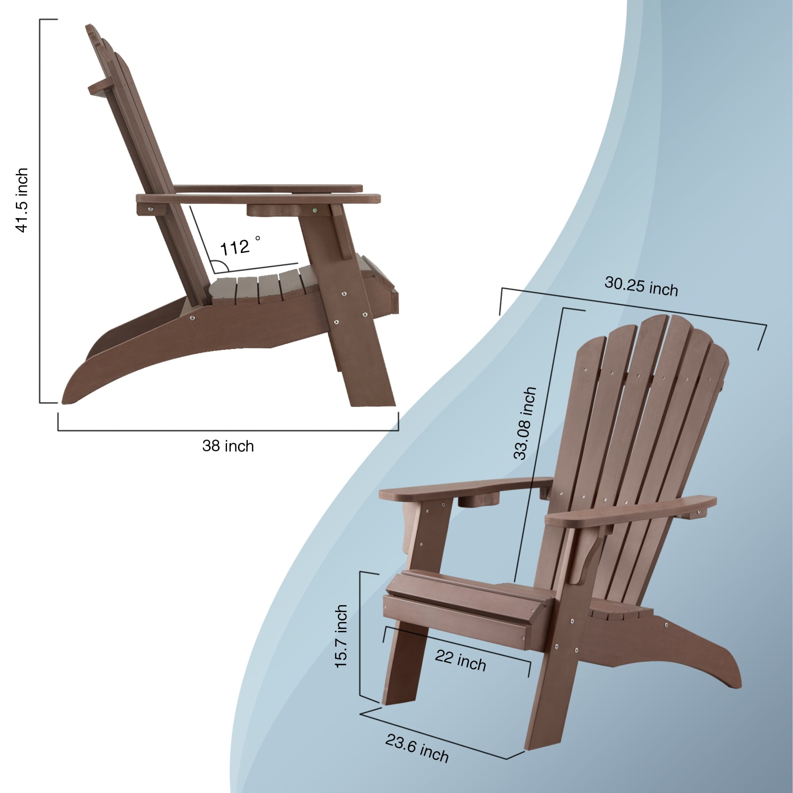 Adirondack Chair, Oversized Poly Lumber Fire Pit Chair with Cup Holder, 350Lbs Support Patio Chairs for Garden, Weather Resistant Outdoors Seating, Relaxing Gift for Father & Mother (Brown)