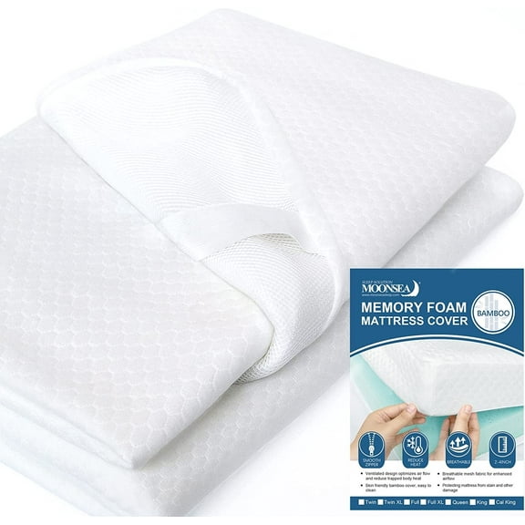 Bamboo Memory Foam Mattress Cover ( Cover Only ) for Queen Size Foam 3"-4" Deep