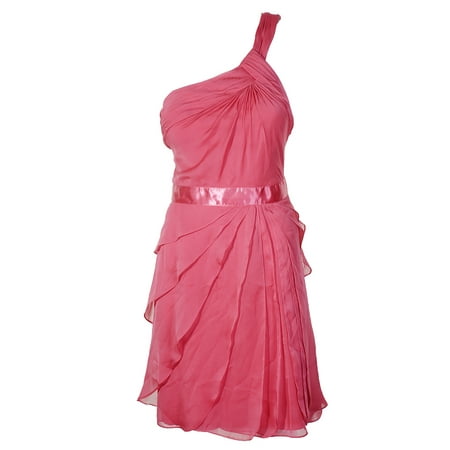 Adrianna Papell French Coral Chiffon Tiered One-Shoulder Cocktail Dress 14