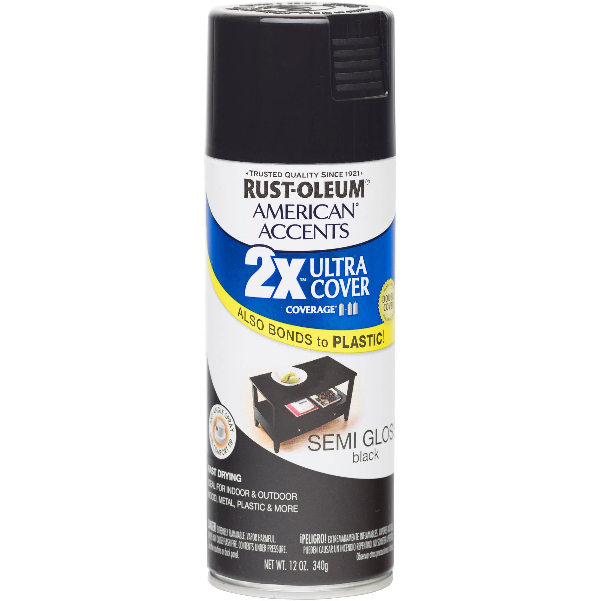 RustOleum American Accents Ultra Cover 2X SemiGloss Spray Paint & Primer, Black, 12 Oz