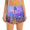 thumbnail image 2 of Balery Colorful Purple Cosmos Flower Pantalones cortos deportivos para mujer con forro y dos bolsillos, elásticos, para entrenamiento, gimnasio, yoga-Large, 2 of 7