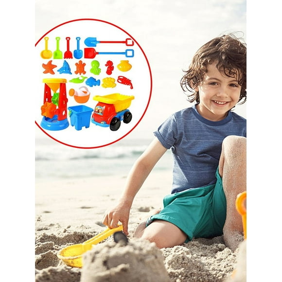 20 Pcs Beach Sand Toys Set Outdoor Beach Toys Tool Kit with Mesh Bag Includes Sand Truck Shovels Rakes Sand Molds Watering Pot Sand Shovel Tool Kits for Boys Girls