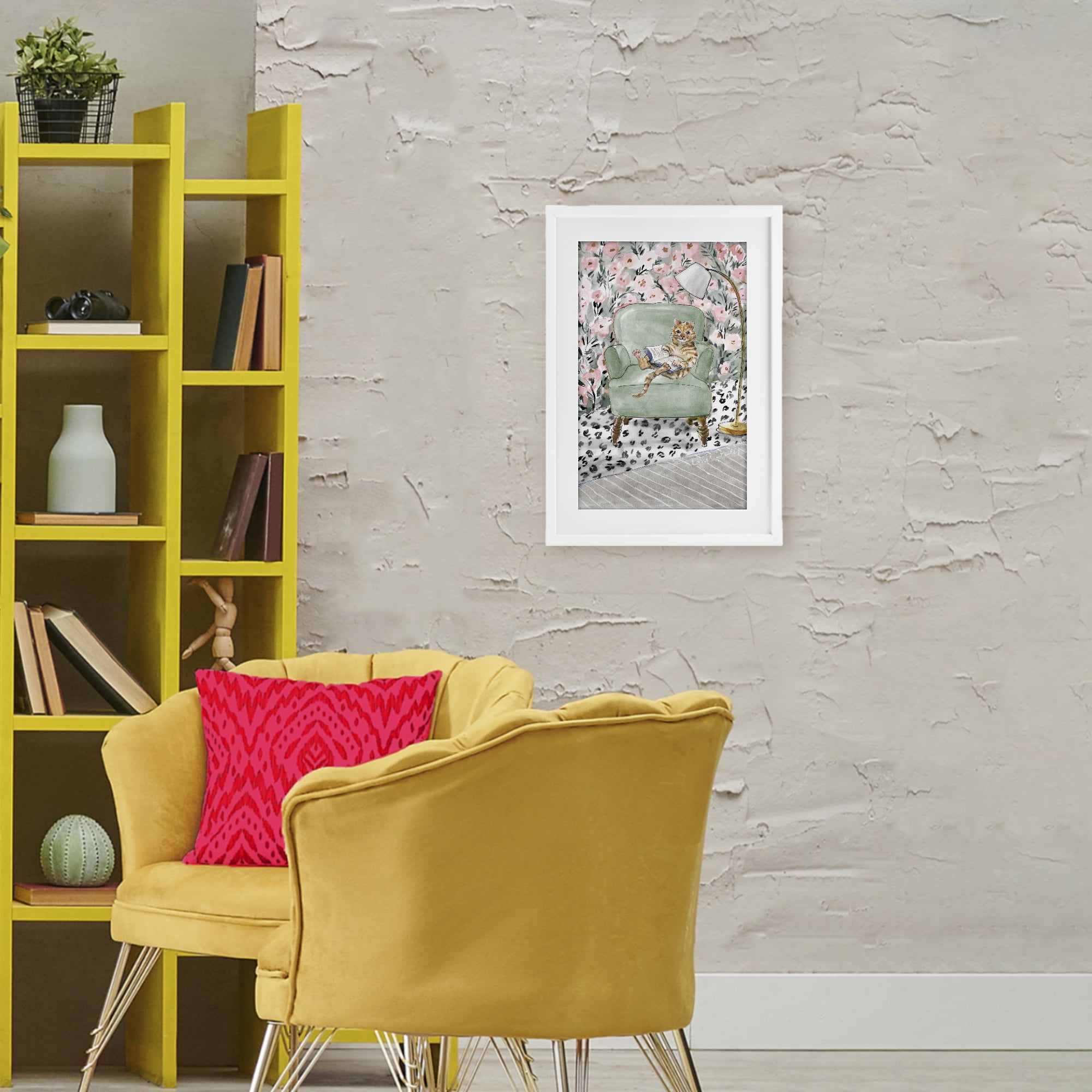 Stupell Industries Cozy Cat Reading White Framed Print Under Glass, design by Lanie Loreth