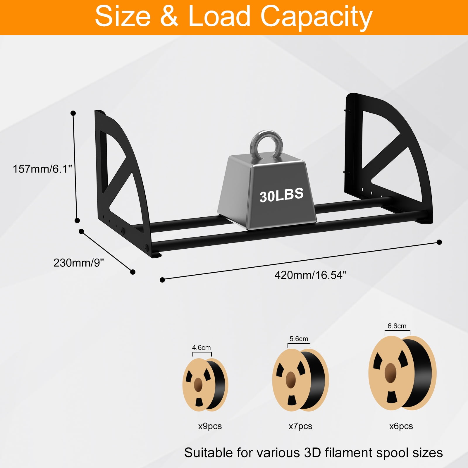 3D Printer Filament Storage Rack, Pack of 2 Wall Mounted Metal Filament Spool Holder for 12 Rolls, Wall Shelf for 3D Filament Storage for Home,Office,Workshop