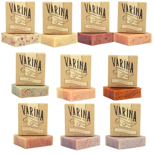Jabón de barra Varina Natural Floral Variety - Limpieza suave para piel sensible Floral - Paquete de 10