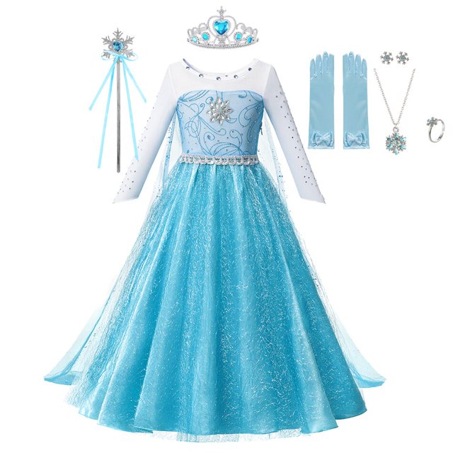 Disfraz de Frozen 2 de Disney para niñas, disfraz de reina de la nieve Elsa, vestido de princesa con lentejuelas azules, ropa de fiesta de cumpleaños y Carnaval para niños, 2T (etiqueta 100) Gao Jinjia LED
