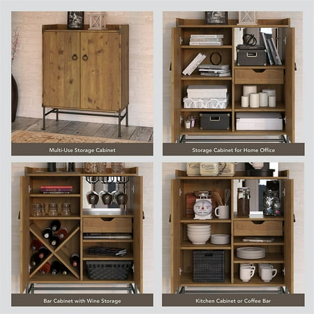 Ironworks Tv Stand With Audio Cabinet Office Suite In Golden Pine