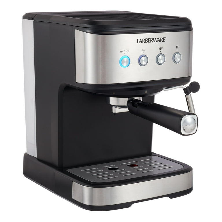 Farberware 1.5L 20 Bar Espresso Maker with Removable Water Tank, Silver and Black