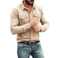 thumbnail image 6 of Kalauyu Mens Long Sleeve Cotton Blend Button Down Shirts Turn Down Collar Shirt with Chest Pockets Casual Solid Color Work Tops, 6 of 8