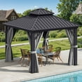 thumbnail image 3 of Dextrus 10x10ft Outdoor Hardtop Gazebo with Nettings & Gray Curtains,Heavy Duty Steel Double Galvanized Roof Canopy for Garden, Patio, Lawns, Black&Gray, 3 of 10