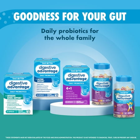 Digestive Advantage Intensive Bowel Support Probiotics For Women And Men, Digestive Enzymes For Gut Health, 32 Capsules