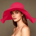 thumbnail image 3 of CheerKidz Women's Wide Brim Foldable Sun Hat with Bow Detail Color-Block Beach Bucket Hat Fashionable Outdoor UV Protection Cap (Hot Pink,Free Size)., 3 of 8