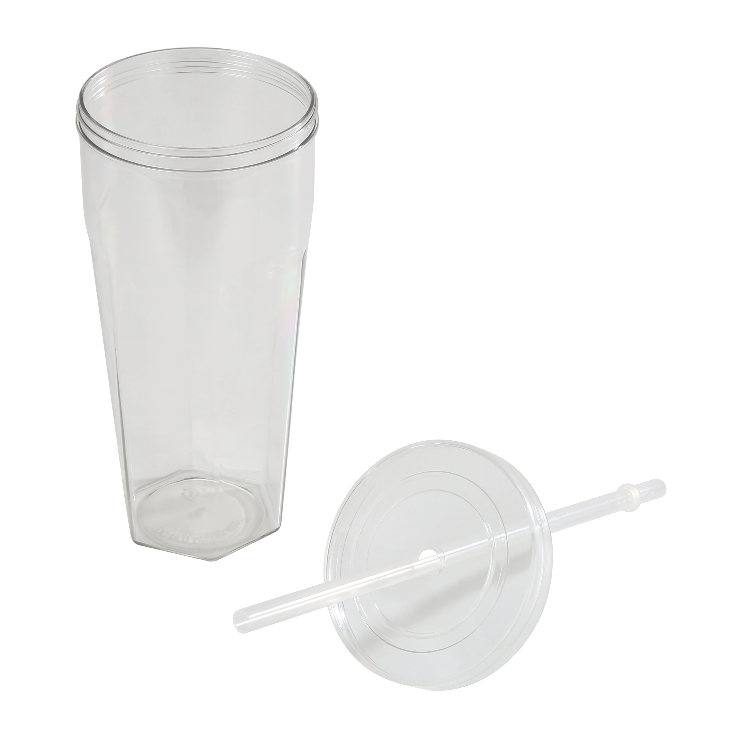 Gobelet Mainstays de 590 ml en plastique transparent avec couvercle à vis et paille