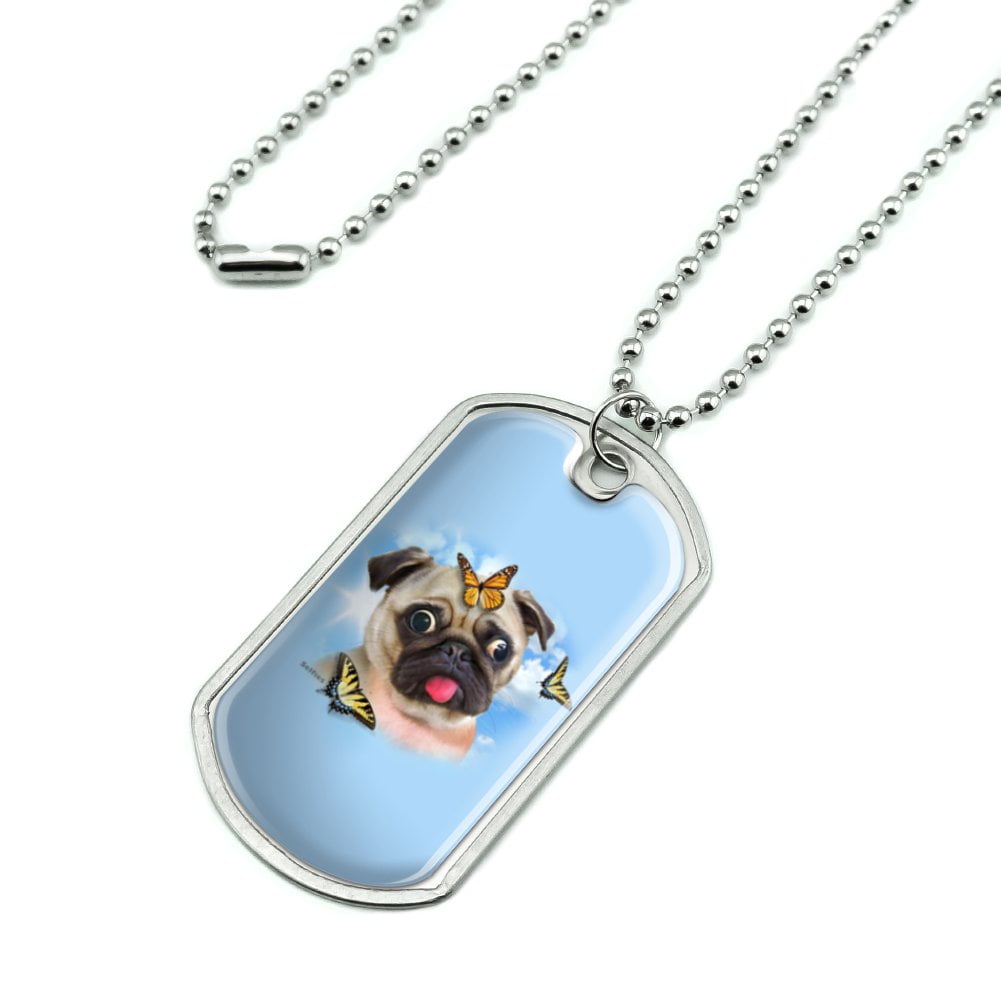 Pug Cookie Dog Tag Necklace Chain 