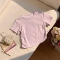 thumbnail image 5 of BFHHYA Girls Short Sleeve Shirts Ruched Side Crew Neck T-Shirts Solid Color Summer Basic Tops for Girls 1-11 Years, 5 of 5