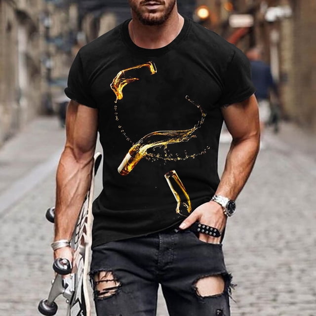 Styesk T-Shirts pour Hommes Nouvelle Mode T-shirt pour Hommes Impression 3D Bière Indéterminable Manches Courtes Col Rond T-shirt Décontracté Haut de Sport Blouses