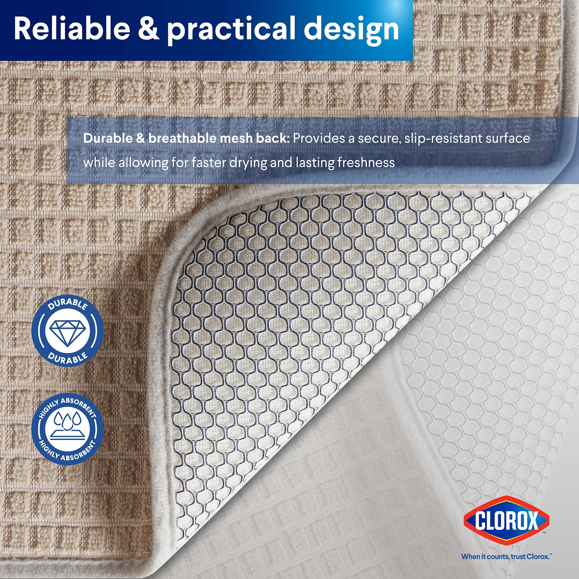 Clorox Dish Drying Mat, Absorbent Microfiber, 50% Recycled for Kitchen, 15" x 20" Beige Tan
