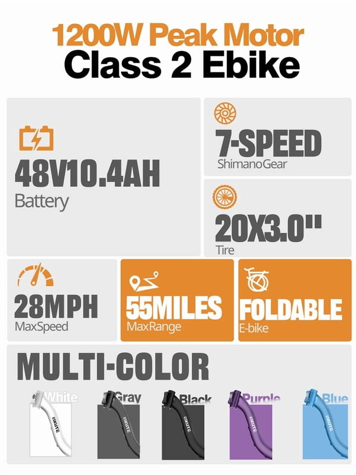 ESKUTE D200 Electric Bike for Adults 1200W Peak Motor 28 Mph, Folding Fat Tire E‑Bike, 48V 10.4Ah Up to 55 Miles, with 7‑Speed Step‑Through Cargo Fold E Bicycle, NFC Unlock, Gray with Lock, UL2849