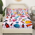 thumbnail image 3 of Ensemble de Draps-Housses Cosmétiques Taille Complète 4 Pcs, Sacs à Parfums Rouges à Lèvres Maquillage pour Femmes, Draps pour Adolescentes, Ensembles de Literie Patchwork à Carreaux Dégradé Rose Violet (1 Drap-Housse, 1 Drap Plat, 2 Taies d'Oreiller), 3 of 6