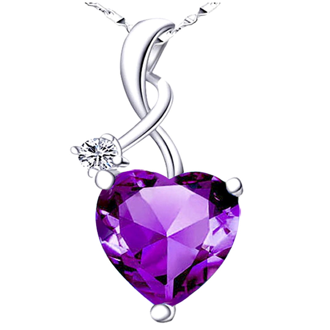 Devuggo 4.03 Carat TCW Heart Shaped Gemstone Created Amethyst 925 Sterling Silver Necklace Pendant with free 18"... by