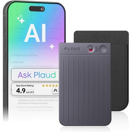 Note AI Voice Recorder, Voice Recorder w/Case, App Control, Transcribe & Summarize with AI Technology, Support 112 Languages, 64GB Memory, Audio Recorder for Lectures, Meetings, Calls, Black